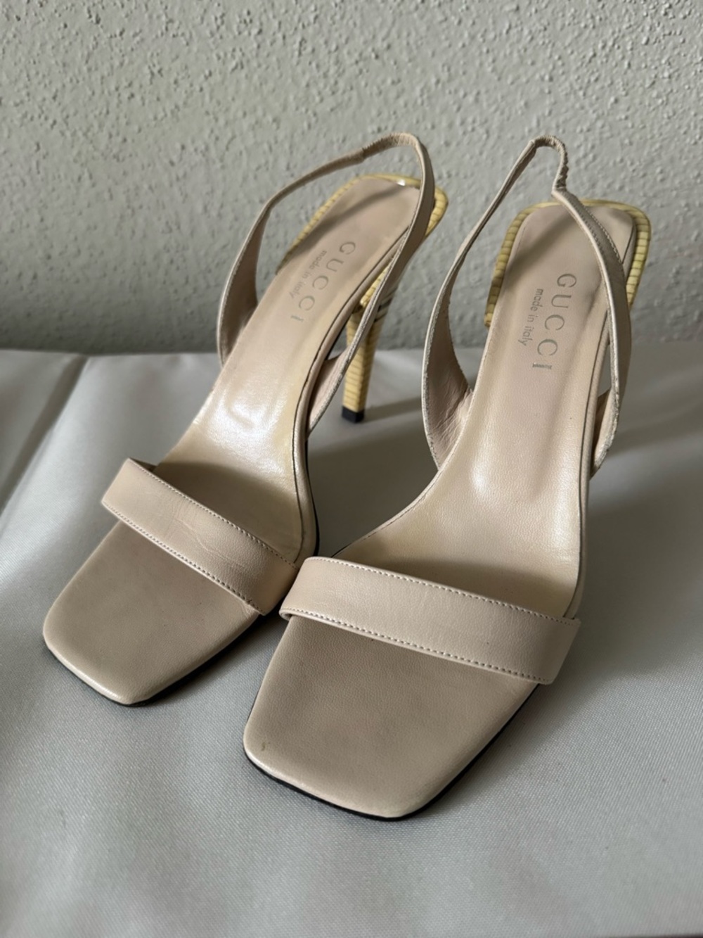 Gucci Beige Nude Leather Slingback Heels